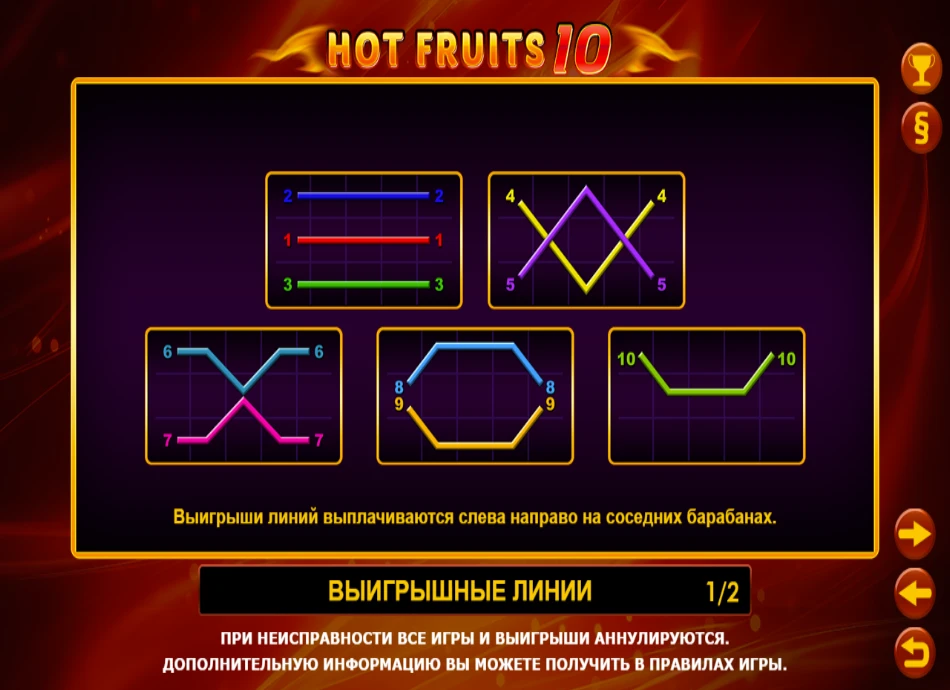 Выигрышные линии в Hot Fruits 10